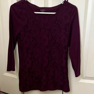 LOFT Women's Deep Purple Floral Lace Blouse